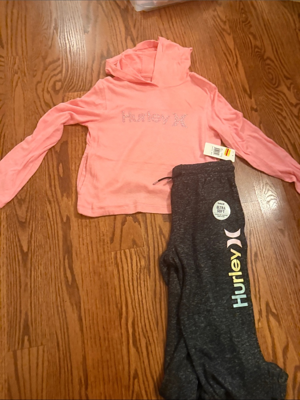 Hurley Pink Hoodie with Gray Jogger Pants Set